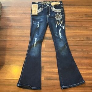 Embellished Blue Flare Jeans petite